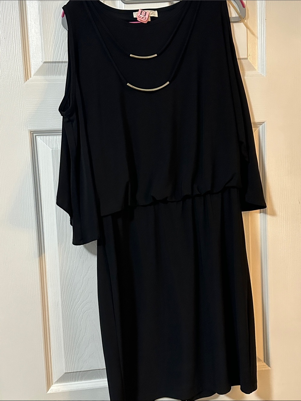 Cold-Shoulder Midi Dress with Metallic Neck Detail - Black
